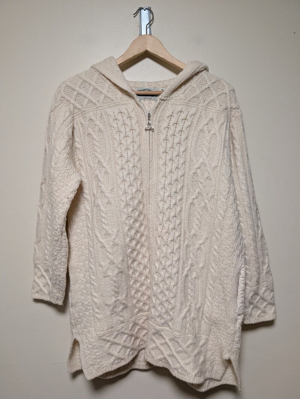 Aran Crafts Ireland Merino Wool Cable Knit Hooded Cardigan Size M